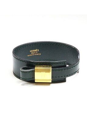 Hermes Leather Bracelet Artemis Box Calf Black Gold Kelly Cadena